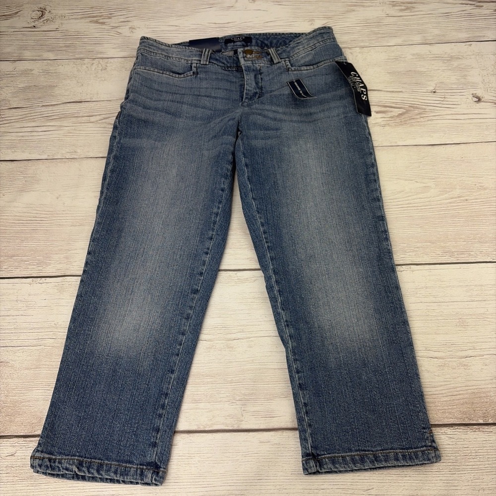 New With Tags Chaps Women's Capri Stretch Medium Blue Jeans 4P Slimming Fit
